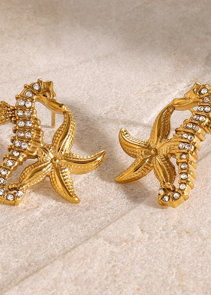 Jieding European and American stainless steel rhinestone starfish earrings high-end sense of marine style resort earrings titanium steel earrings cross-border