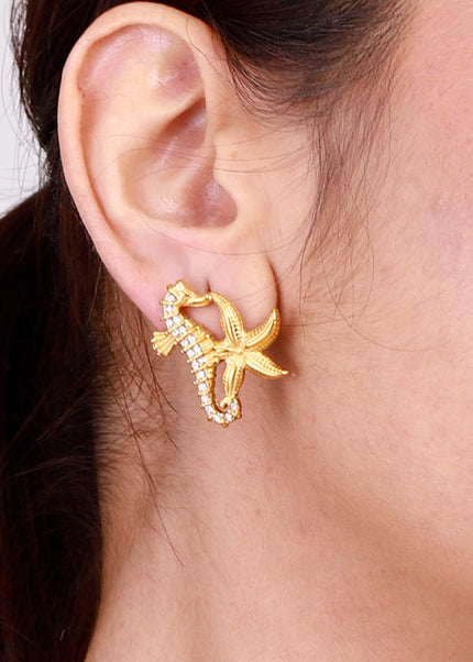 Jieding European and American stainless steel rhinestone starfish earrings high-end sense of marine style resort earrings titanium steel earrings cross-border