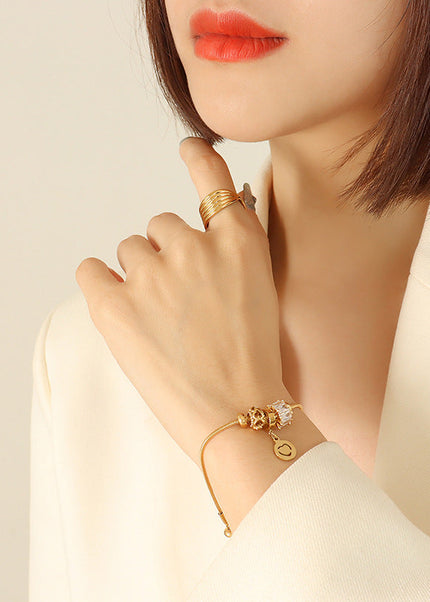 European and American new ins personality trend zircon pull-down buckle bracelet bracelet titanium steel material plated 18K gold plated women's jewelry