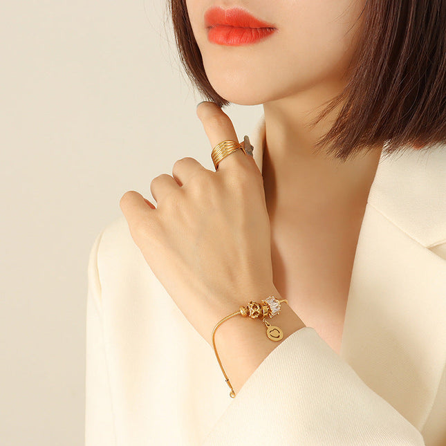 European and American new ins personality trend zircon pull-down buckle bracelet bracelet titanium steel material plated 18K gold plated women's jewelry