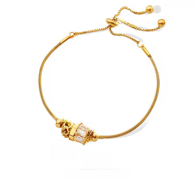 European and American new ins personality trend zircon pull-down buckle bracelet bracelet titanium steel material plated 18K gold plated women's jewelry