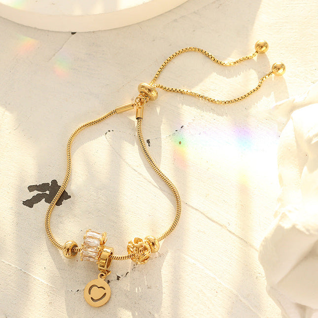 European and American new ins personality trend zircon pull-down buckle bracelet bracelet titanium steel material plated 18K gold plated women's jewelry