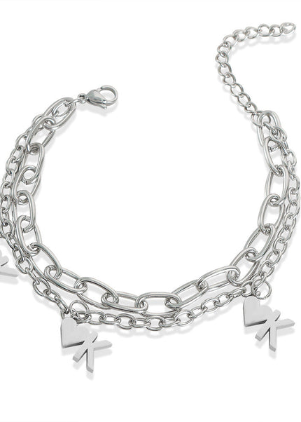 European and American style new fashion cold style personality titanium steel double heart pendant bracelet high-end simple jewelry men