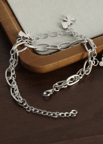 European and American style new fashion cold style personality titanium steel double heart pendant bracelet high-end simple jewelry men