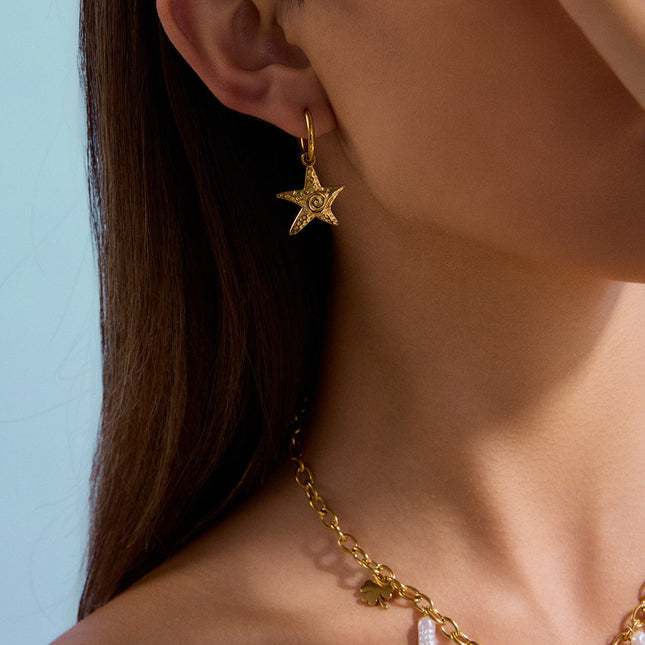 Jieding European and American stainless steel pearl earrings, light luxury, high-end earrings, conch titanium steel jewelry, cross-border earrings