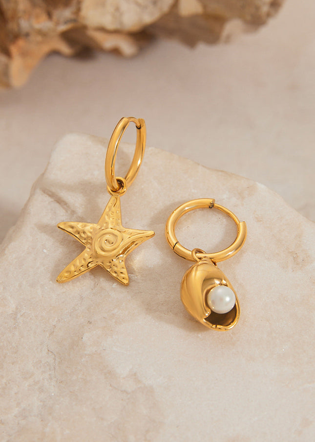 Jieding European and American stainless steel pearl earrings, light luxury, high-end earrings, conch titanium steel jewelry, cross-border earrings