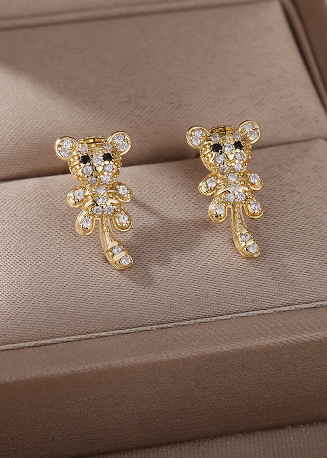 SOUVOIR Gold 14K Gold Plated, Zirconia Earrings Hayley Earrings | Gold Zirconia Animal Stud Earrings