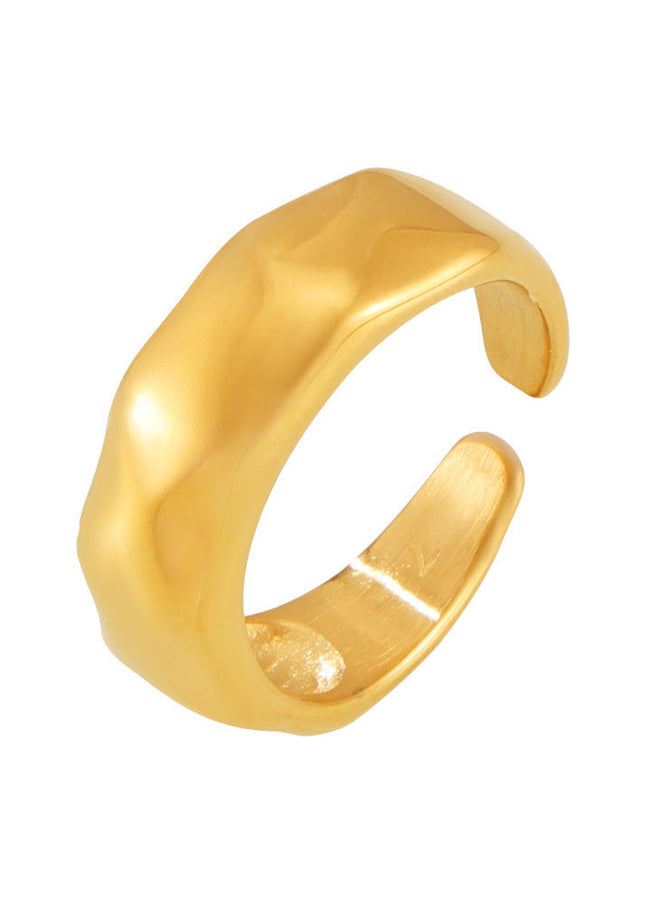 European and American cross-border ins wind wide version glossy open ring, titanium steel plated 18k real gold, fashion simple hand jewelry spot