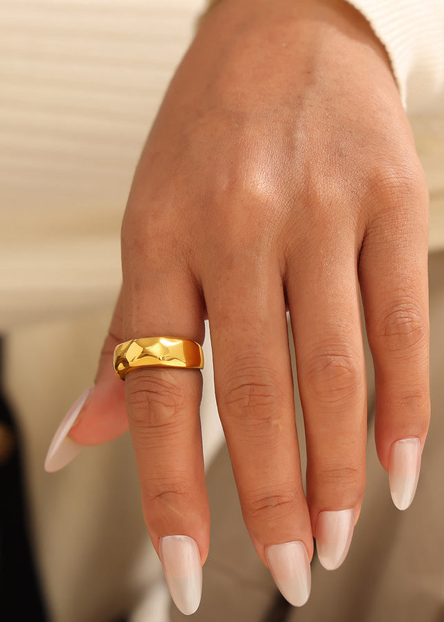 European and American cross-border ins wind wide version glossy open ring, titanium steel plated 18k real gold, fashion simple hand jewelry spot