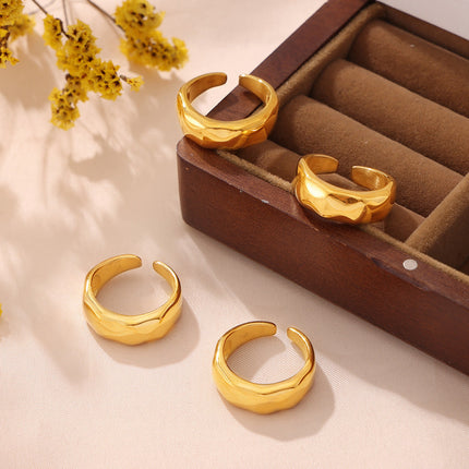 European and American cross-border ins wind wide version glossy open ring, titanium steel plated 18k real gold, fashion simple hand jewelry spot