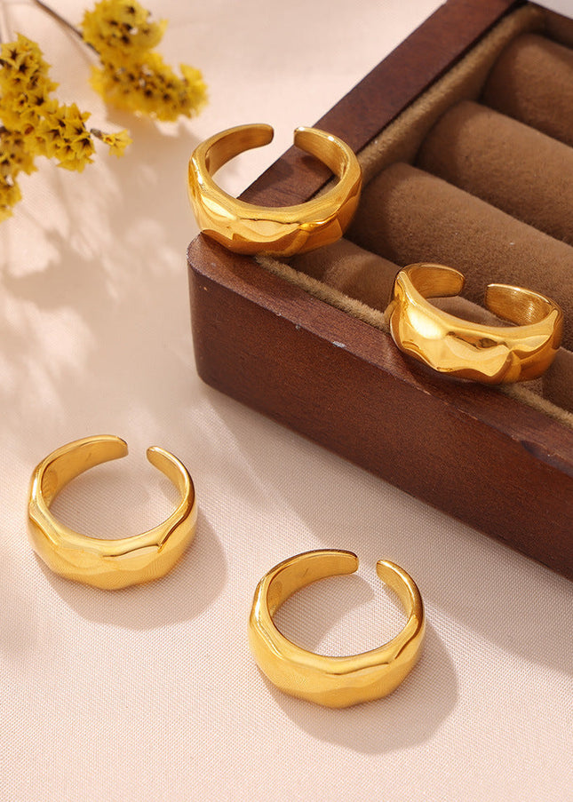 European and American cross-border ins wind wide version glossy open ring, titanium steel plated 18k real gold, fashion simple hand jewelry spot