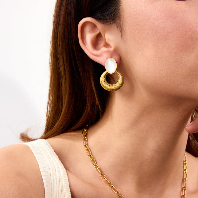 Jieding cross-border stainless steel opal earrings, light luxury, high-end earrings, titanium steel earrings, cross-border earrings