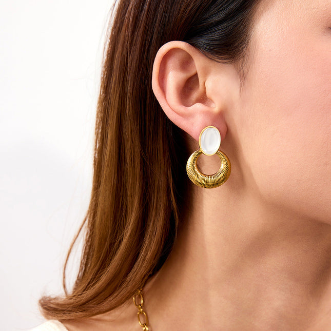 Jieding cross-border stainless steel opal earrings, light luxury, high-end earrings, titanium steel earrings, cross-border earrings