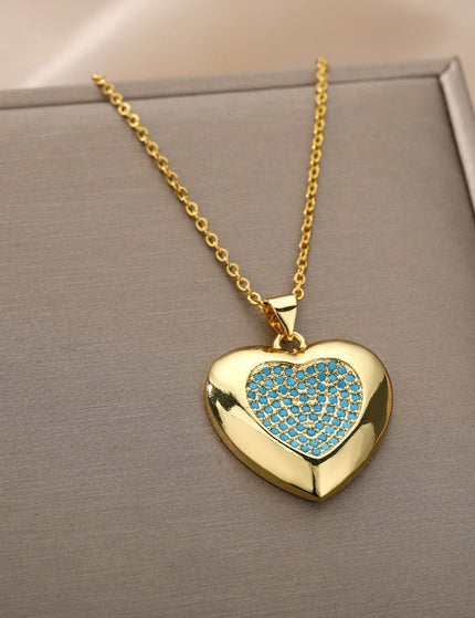 Heartfelt Pendant Necklace | Gold Green Large Heart Chain - Gold - Necklaces
