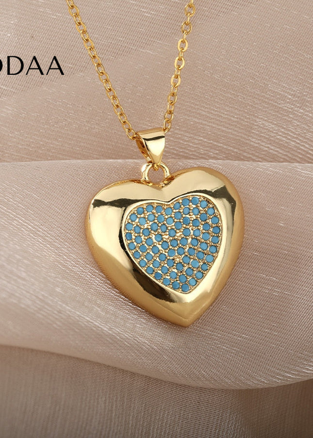 Heartfelt Pendant Necklace | Gold Green Large Heart Chain - Gold - Necklaces
