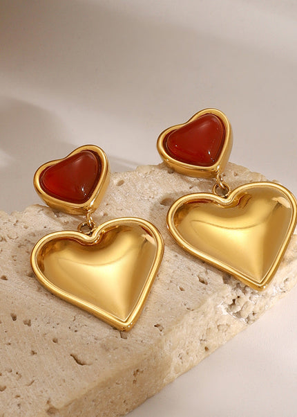 Jieding European and American stainless steel red agate love earrings high-end niche light luxury earrings titanium steel earrings cross-border