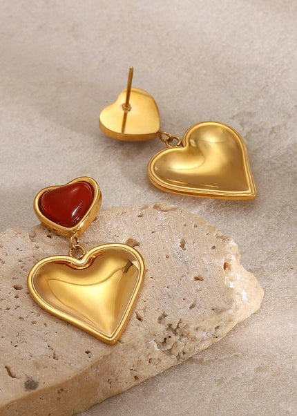 Jieding European and American stainless steel red agate love earrings high-end niche light luxury earrings titanium steel earrings cross-border