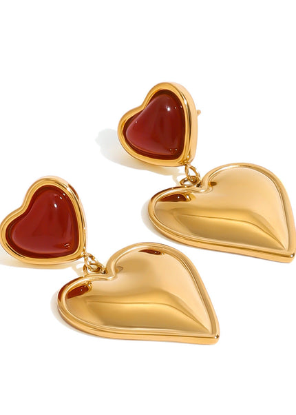 Jieding European and American stainless steel red agate love earrings high-end niche light luxury earrings titanium steel earrings cross-border