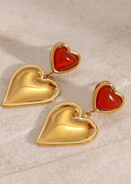 Jieding European and American stainless steel red agate love earrings high-end niche light luxury earrings titanium steel earrings cross-border