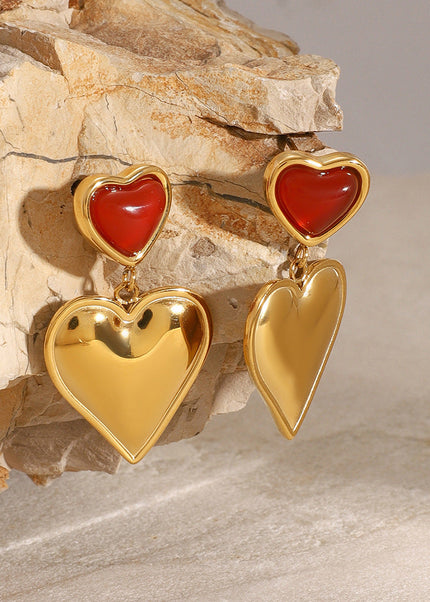 Jieding European and American stainless steel red agate love earrings high-end niche light luxury earrings titanium steel earrings cross-border