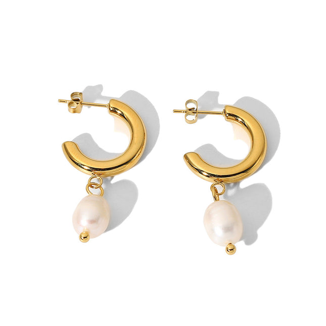 Jieding European and American titanium steel pearl stud earrings do not fade earrings, light luxury, high-end ear jewelry, stainless steel earrings