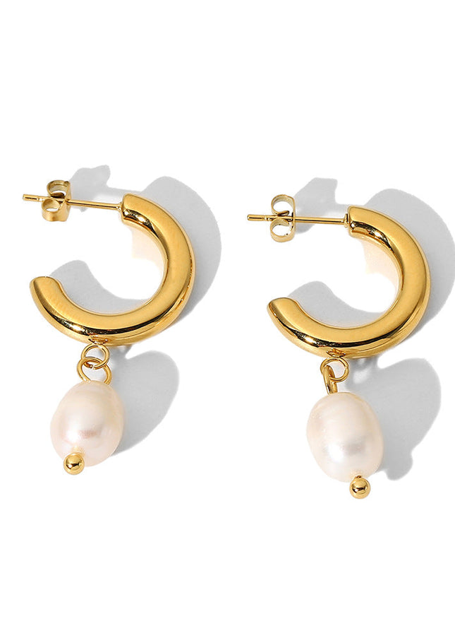 Jieding European and American titanium steel pearl stud earrings do not fade earrings, light luxury, high-end ear jewelry, stainless steel earrings