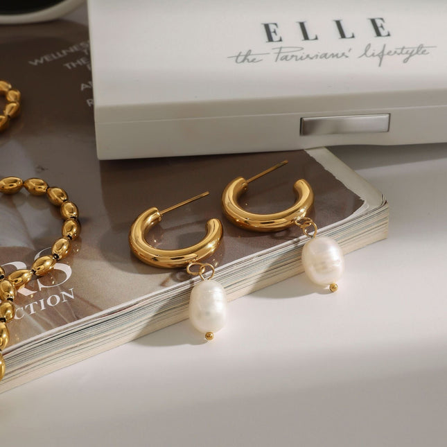 Jieding European and American titanium steel pearl stud earrings do not fade earrings, light luxury, high-end ear jewelry, stainless steel earrings