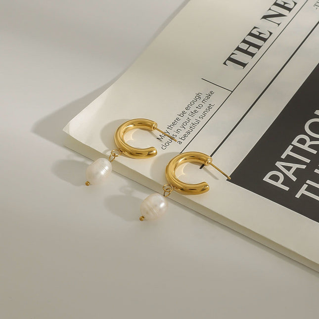 Jieding European and American titanium steel pearl stud earrings do not fade earrings, light luxury, high-end ear jewelry, stainless steel earrings