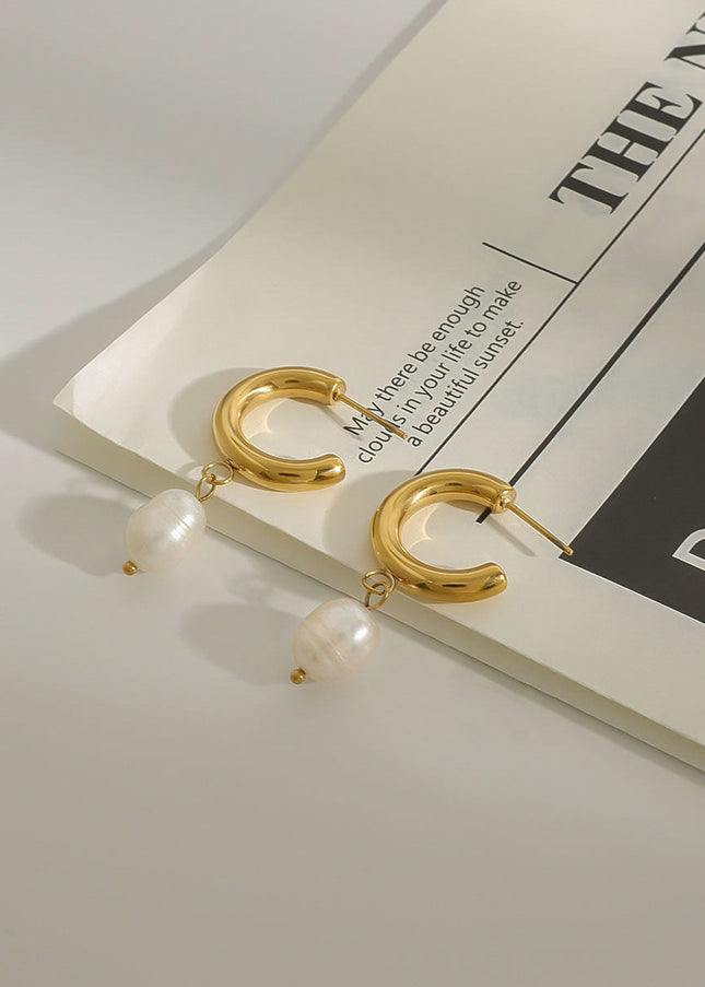 Jieding European and American titanium steel pearl stud earrings do not fade earrings, light luxury, high-end ear jewelry, stainless steel earrings