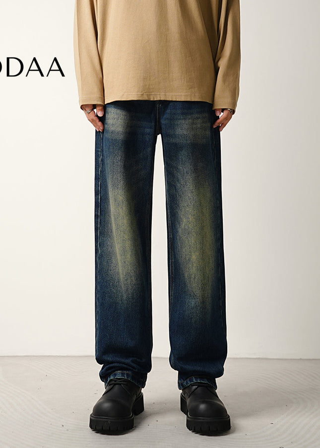 Heavy Graphite Retro Loose Wide-Leg Jeans for Men - 28 / Dark Blue - Men’s Jeans