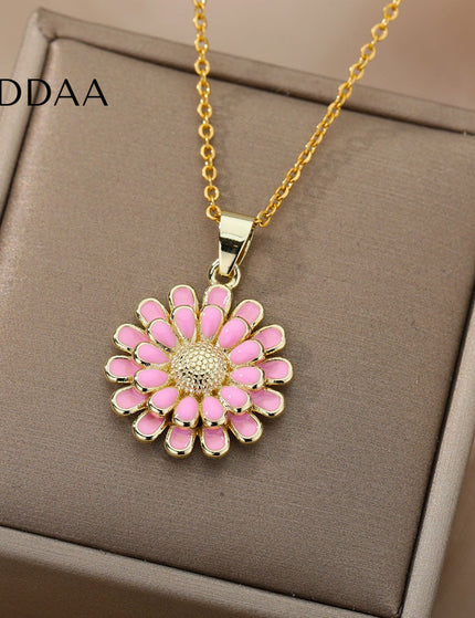 Heure Pendant Necklace | Gold White Sunflower Chain - Pink - Necklaces
