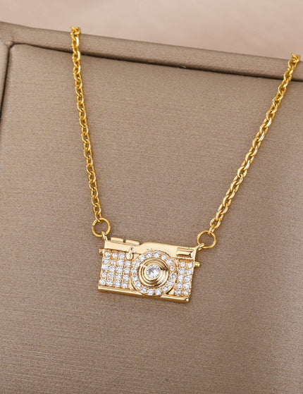 Highlight Pendant Necklace | Gold Zirconia Camera Chain - Gold - Necklaces