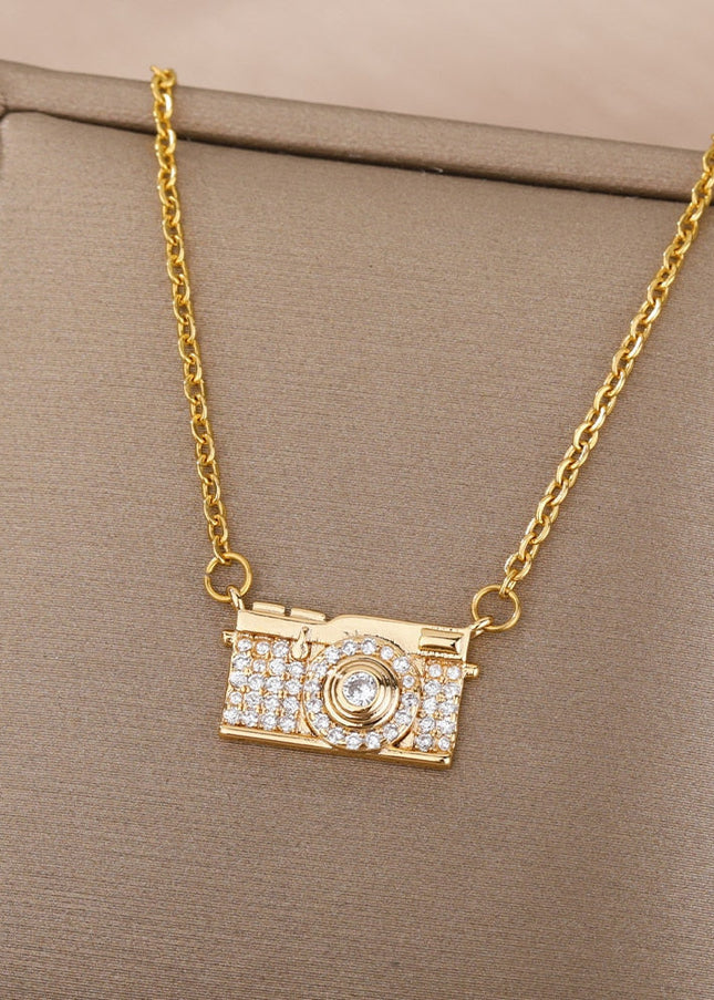 Highlight Pendant Necklace | Gold Zirconia Camera Chain - Gold - Necklaces