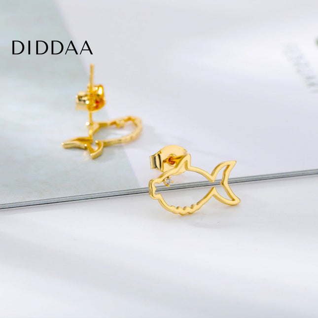 Hilary Earrings | Gold Hollow Shark Animal Stud Earrings - Earrings