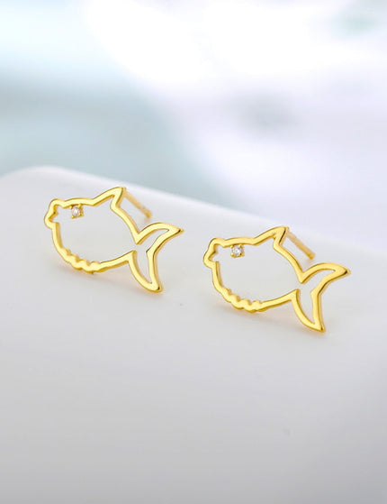 Hilary Earrings | Gold Hollow Shark Animal Stud Earrings - Gold - Earrings