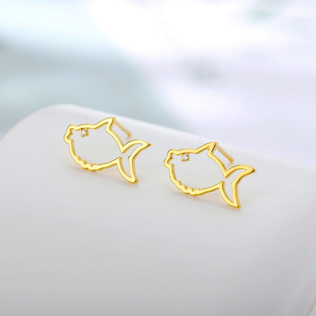 Hilary Earrings | Gold Hollow Shark Animal Stud Earrings - Gold - Earrings