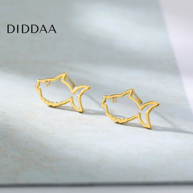 Hilary Earrings | Gold Hollow Shark Animal Stud Earrings - Earrings