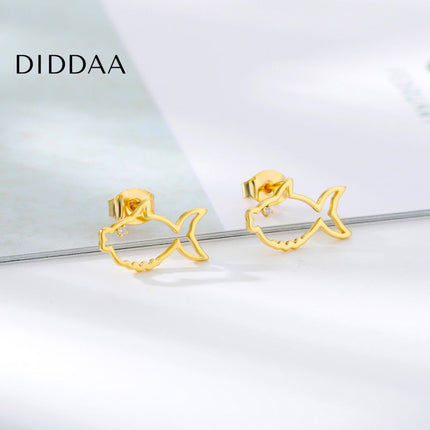 Hilary Earrings | Gold Hollow Shark Animal Stud Earrings - Earrings