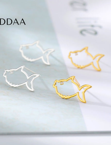 Hilary Earrings | Gold Hollow Shark Animal Stud Earrings - Silver - Earrings