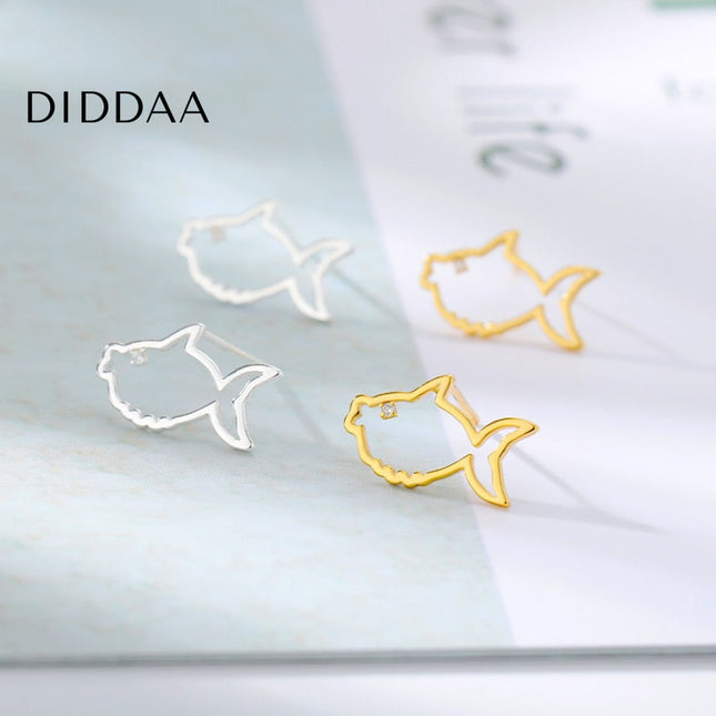 Hilary Earrings | Gold Hollow Shark Animal Stud Earrings - Silver - Earrings