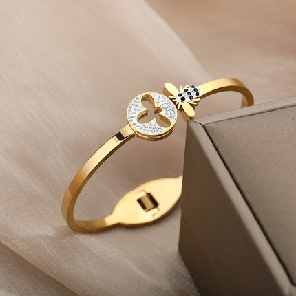 Honette Bracelet | Gold Zirconia Resizable Bangle - Gold - Bracelets