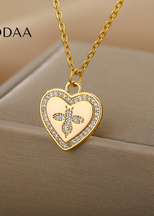 Honey Pendant Necklace | Gold Zirconia Bee Chain - Necklaces