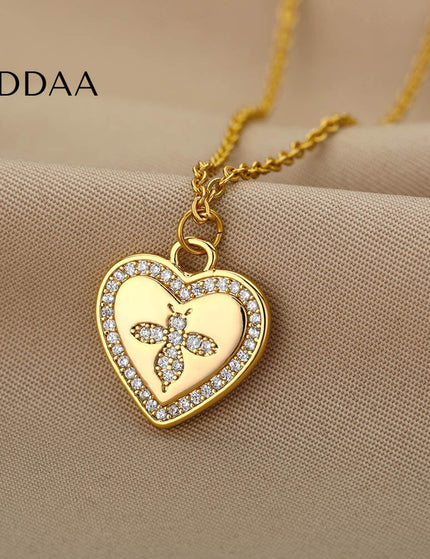 Honey Pendant Necklace | Gold Zirconia Bee Chain - Gold - Necklaces