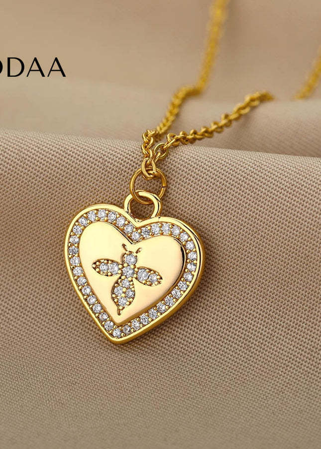 Honey Pendant Necklace | Gold Zirconia Bee Chain - Gold - Necklaces