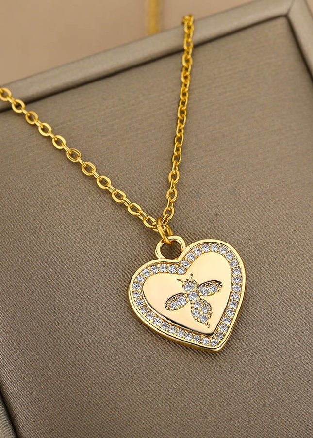 Honey Pendant Necklace | Gold Zirconia Bee Chain - Necklaces