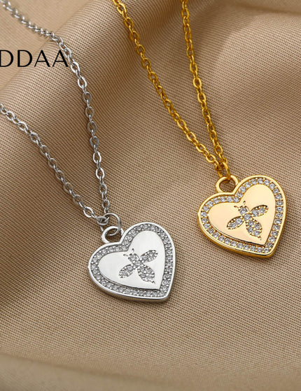 Honey Pendant Necklace | Gold Zirconia Bee Chain - Silver - Necklaces