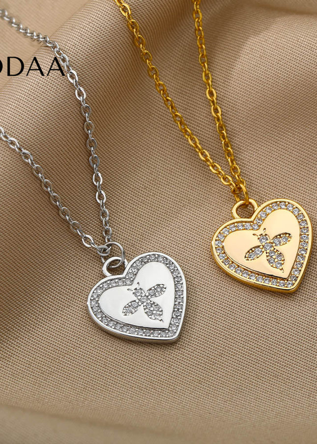 Honey Pendant Necklace | Gold Zirconia Bee Chain - Silver - Necklaces