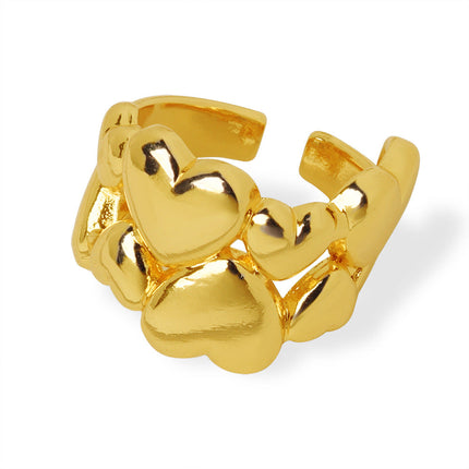 Cross-border new fashion niche design personality simple copper material heart shape hollow ring versatile jewelry women