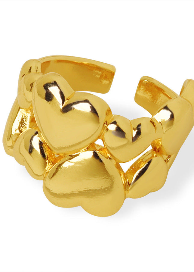 Cross-border new fashion niche design personality simple copper material heart shape hollow ring versatile jewelry women