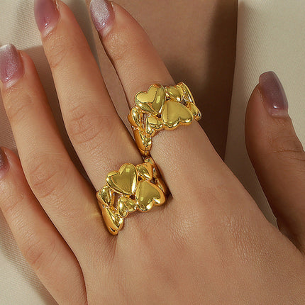 Cross-border new fashion niche design personality simple copper material heart shape hollow ring versatile jewelry women